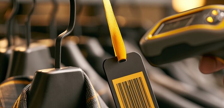 Close-up of a luggage tag with a barcode being scanned by a handheld device, representing travel and airport security procedures