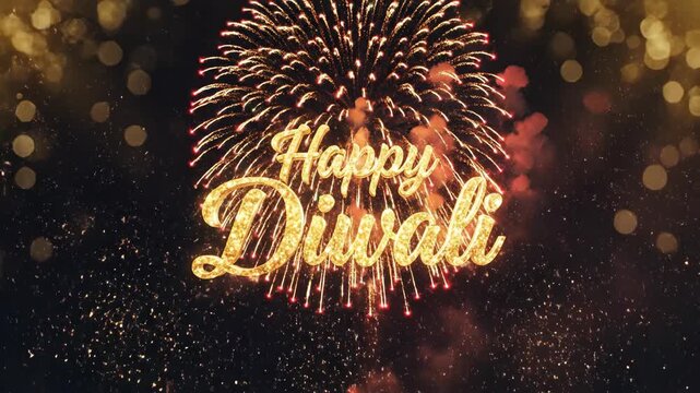 Happy Diwali text written with golden firework sparklers at night