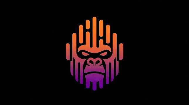 Digital gorilla head gradient logo on black background.