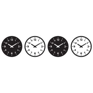 Black And White Clock Icon Set Vector Graphic Design Illustration For Time.