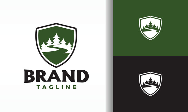 Shield with Trees and Winding Path Logo