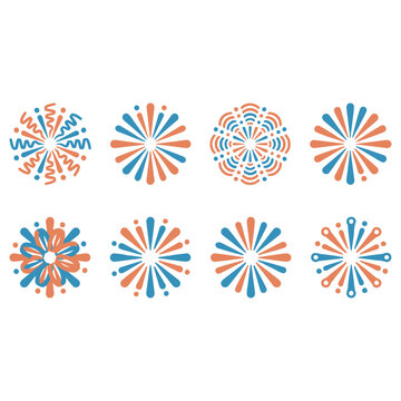 Colorful Firework Sunburst Icon Set Vector Graphic Design Illustration For Celebration.