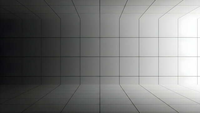 Minimalist Empty Interior Room with Geometric Tiled Floor and Walls and Soft Diffused Lighting for Modern Architectural Presentation