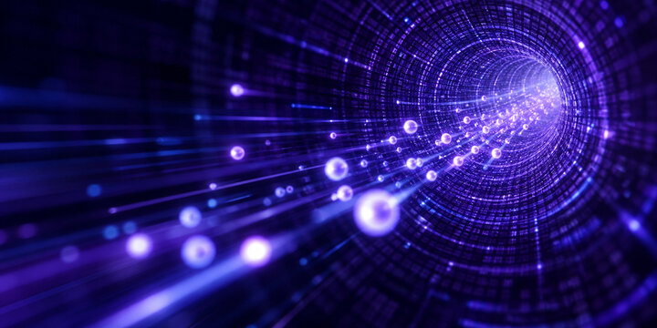 Abstract VPN Tunnel of Indigo Light Carrying Encrypted Data Packets