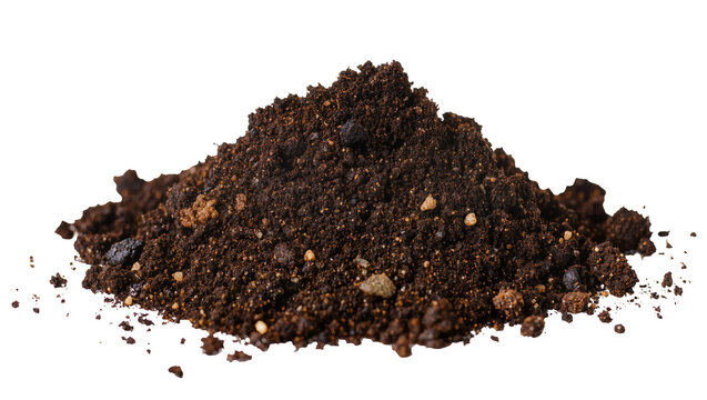 Isolated heap of dark rich fertile soil or organic compost for gardening and planting projects