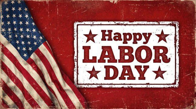 Labor day celebration with american flag and festive typography