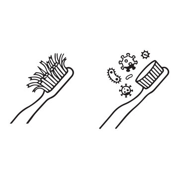Worn Out And Dirty Toothbrush Bacteria Vector Graphic Design.