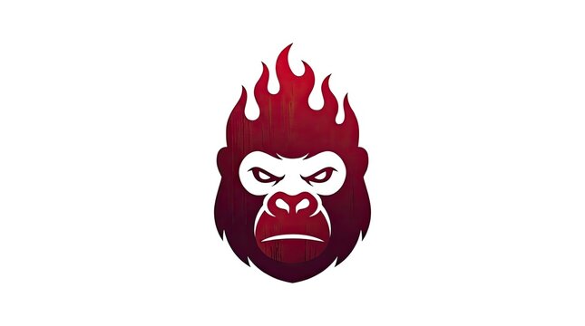 Fierce gorilla head with red flame hair.