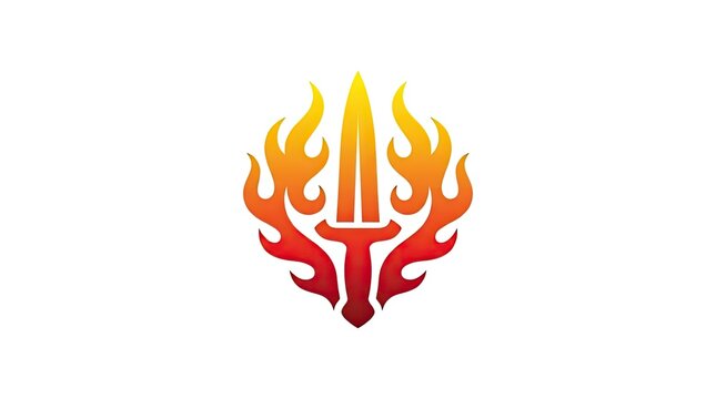 Flaming dagger sword logo with fire.