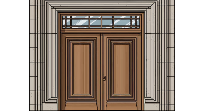 Classic Double Wooden Door Vector Illustration
