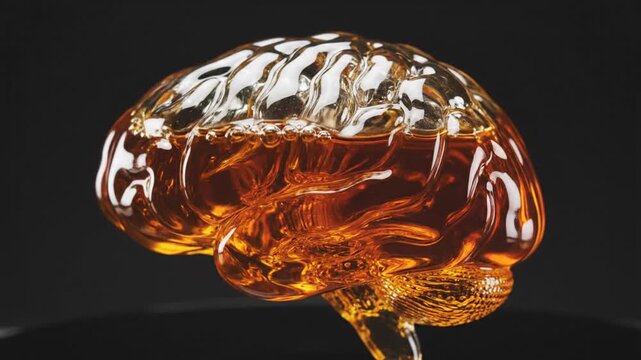 Brain model crafted from translucent amber material represents the intricate nature of human cognitive processes.