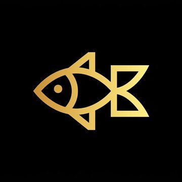 Geometric gold fish outline logo on black
