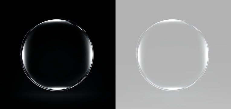 Realistic transparent bubble with crystal glass reflection isolated soap bubble overlay png element