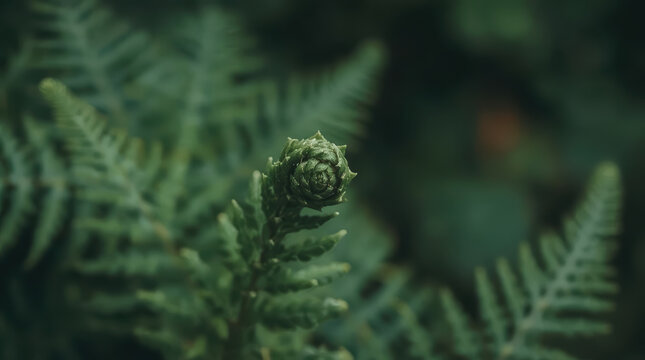 Fern frond unfurling fresh spring green spiral bud calm natural closeup