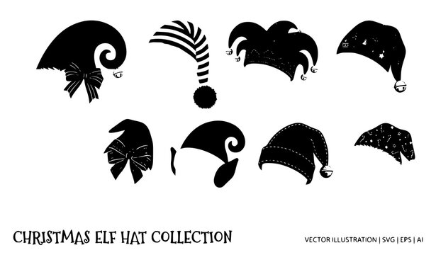 Christmas elf hat collection black silhouette vector graphics
