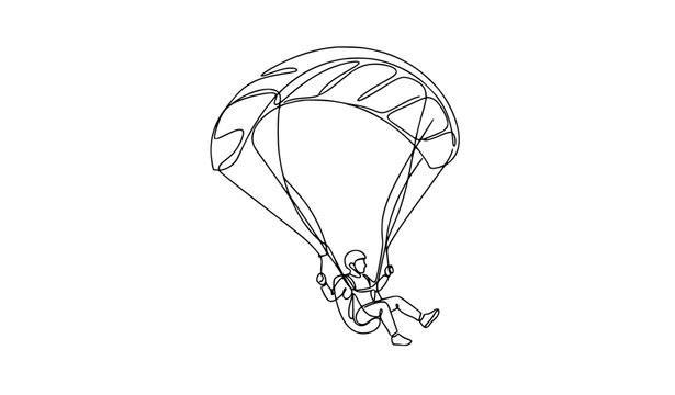 Paragliding athlete one line art vector illustration for extreme sports and adventure branding