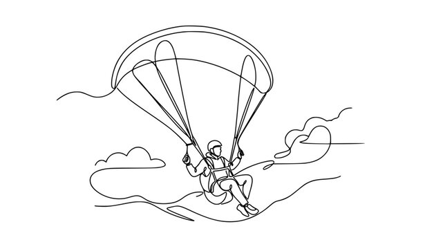 Continuous one line paragliding man vector illustration for extreme sport adventure and outdoor logo