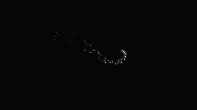 Sparkling glitter star trail, white glowing border animation, luxury festive frame, christmas celebration lights, black background, holiday design element, seamless premium 4k loop