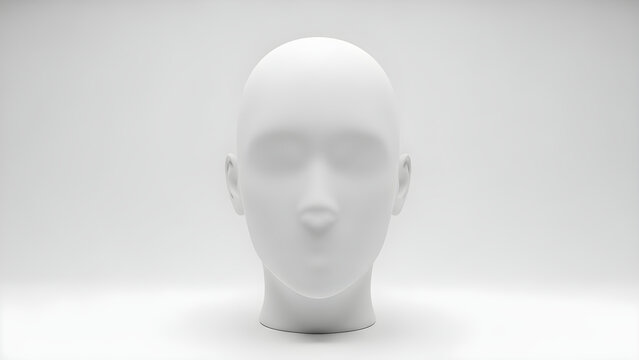 White Blank Human Head Mannequin Sculpture Isolated on a Clean Minimalist Studio Background for Artistic Reference