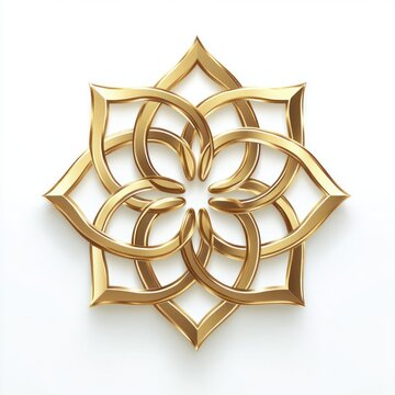 polished gold interlaced geometric floral ornament in 3d on white background, elegant and luxurious