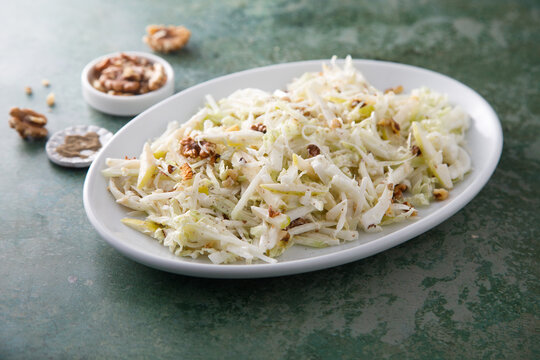 Cabbage salad with celery and walnut