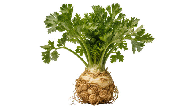 Isolated Celeriac Root Vegetable with Fresh Green Leaves, Healthy Ingredient for Cuisine