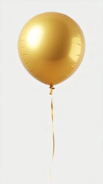 A single gold foil helium-filled balloon suspended in the air against a neutral background, ready for celebration or decoration.