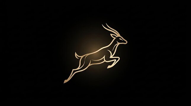 Golden leaping gazelle antelope outline luxury logo.
