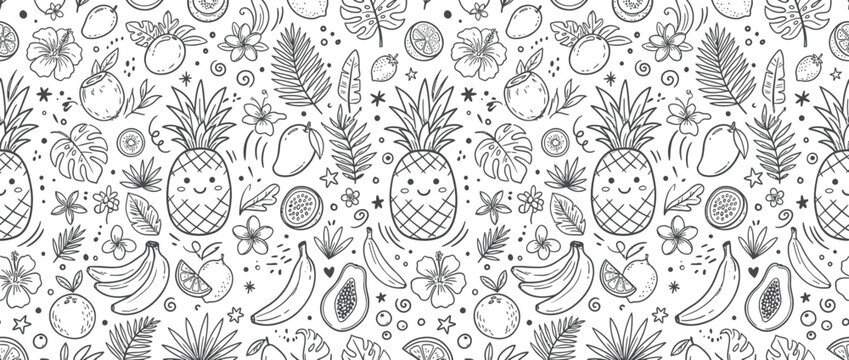Cute Tropical Fruit Pattern with Smiling Pineapples