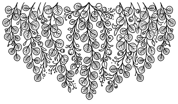 Hanging eucalyptus garland line art stencil pattern boho botanical craft vector design