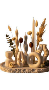 Collection of various wooden candle holders.