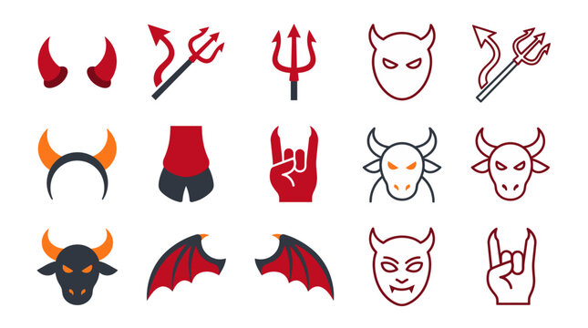 Halloween Devil Horn Icon Set Flat Vector Symbol Dark Evil EPS SVG Isolated White Background