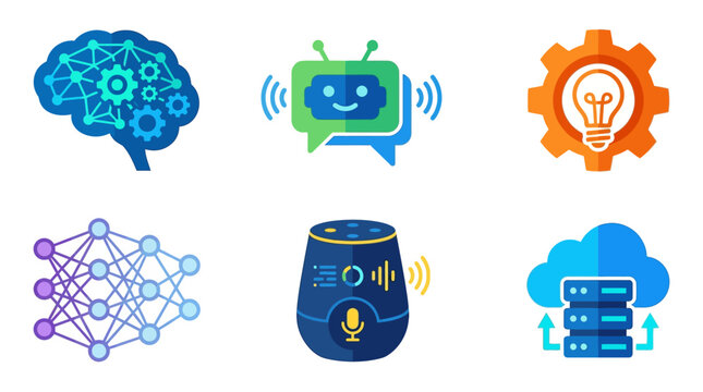 Artificial Intelligence and Machine Learning Technology Icons Set