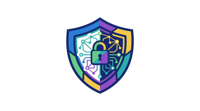 Cyber security shield with padlock icon