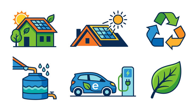 Set of Eco-Friendly Sustainable Living and Renewable Energy Icons