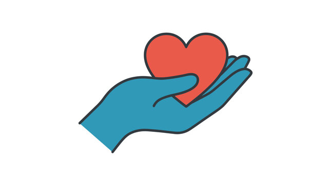 Hand holding a red heart symbol, representing care and love.