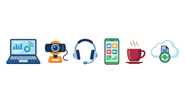 Digital communication tools and remote work essentials icons collection.