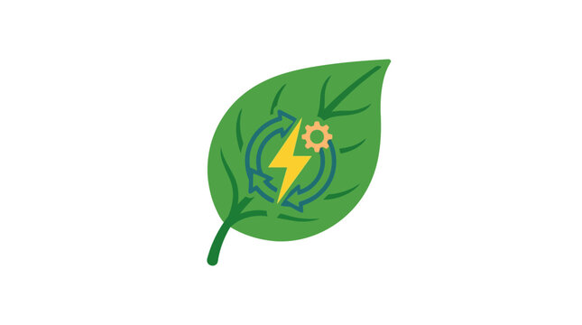 Green energy concept with leaf, lightning bolt and arrows