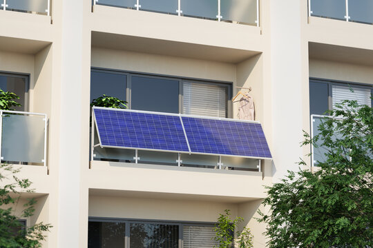 Balcony Power Plant on a nondescript anonymous apartment building - 3d render