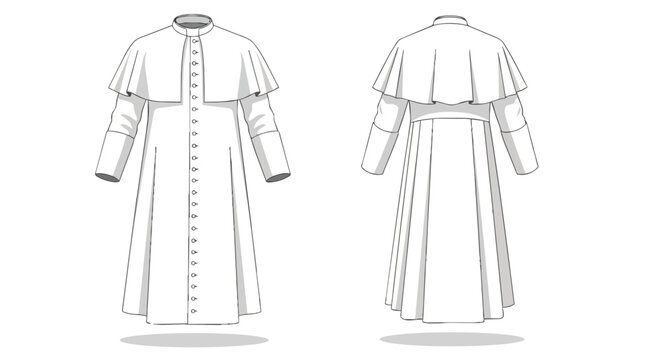 Traditional White Clergy Cassock Soutane Front and Back View Catholic Priest Robe Religious Vestment Garment Design