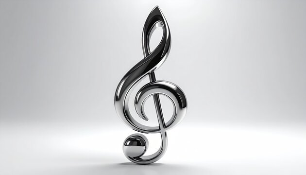 Polished silver treble clef symbol on a light grey background