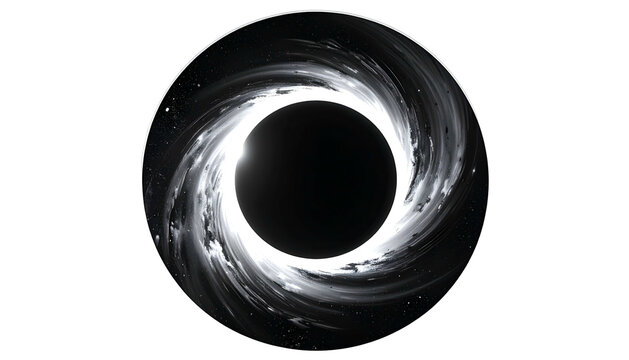 Black hole with bright white accretion disk, against dark void