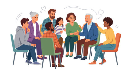 Obraz premium Diverse group of people of different ages and ethnicities sharing support and connection in a circle