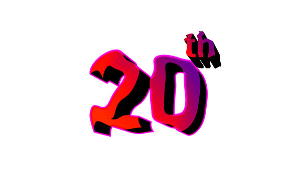 Bold 20th typography with 3D effect isolated on white background for anniversary, ranking, awards, and milestone graphics