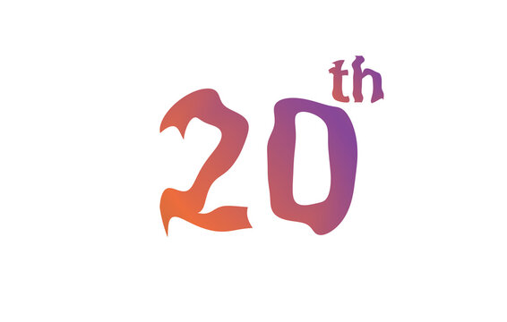 Modern 20th typography illustration isolated on white background for anniversary, ranking, milestone, and celebration design