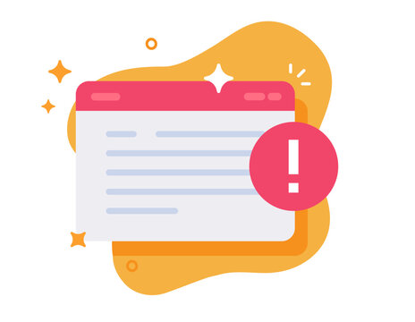 Error alert fraud website notification icon modern graphic illustration, minimal web site browser notice message as security exclamation risk, internet malware threat problem clip art