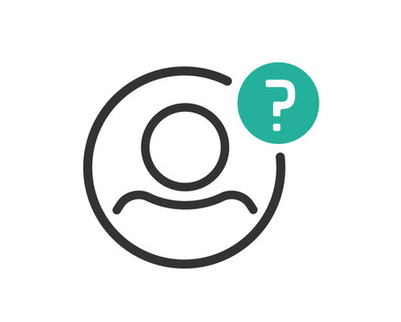 User account unknown question icon vector graphic illustration modern, anonymous profile avatar line stroke outline sign symbol pictogram, guess who member support element clip art