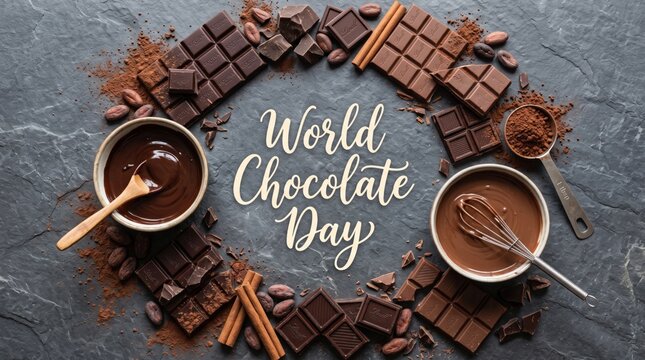World chocolate day celebration rich dark chocolate and cocoa arrangement