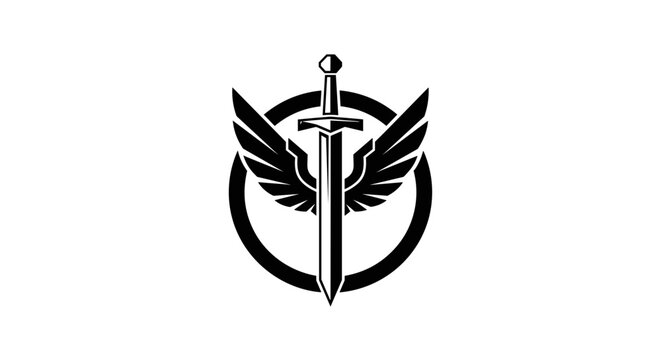 Sword with Wings Emblem Logo.