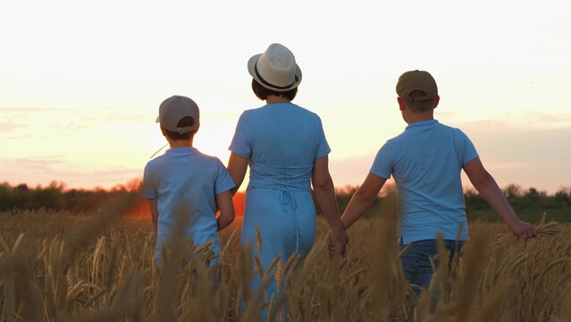 happy family, parents man woman holding children hands sunset park, mother father parents kid outdoors nature, father daughter dance, nature walk together, fantasy dream boy, unity and freedom on a